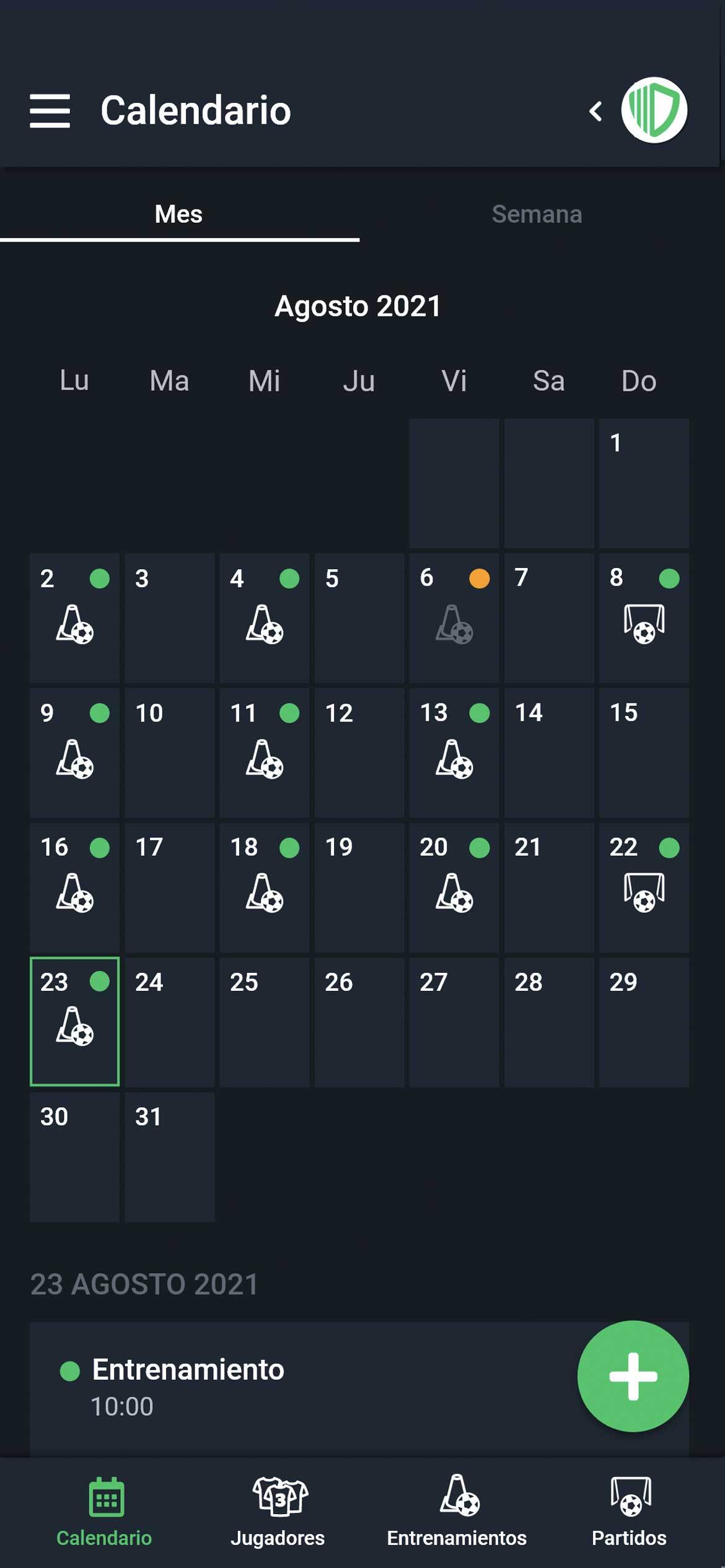 Pianifica allenamenti e partite con il calendario integrato